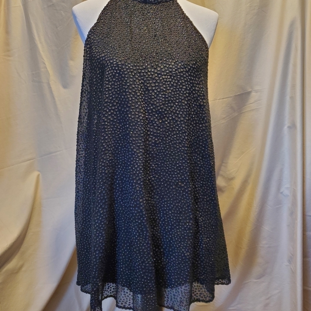 Zara TRF Black Metallic Gold Dot Print Velvet SZ L - Picture 2 of 8
